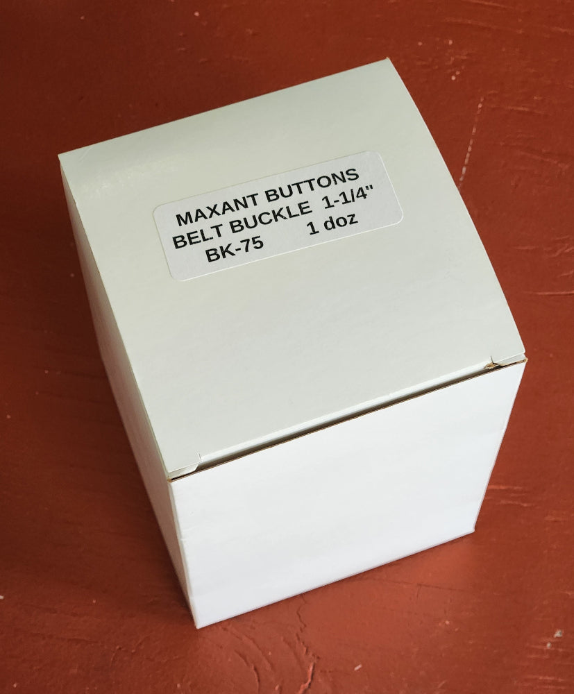 Box of 1 dozen packaged BK-75 two-part aluminum buckles with template and tong.