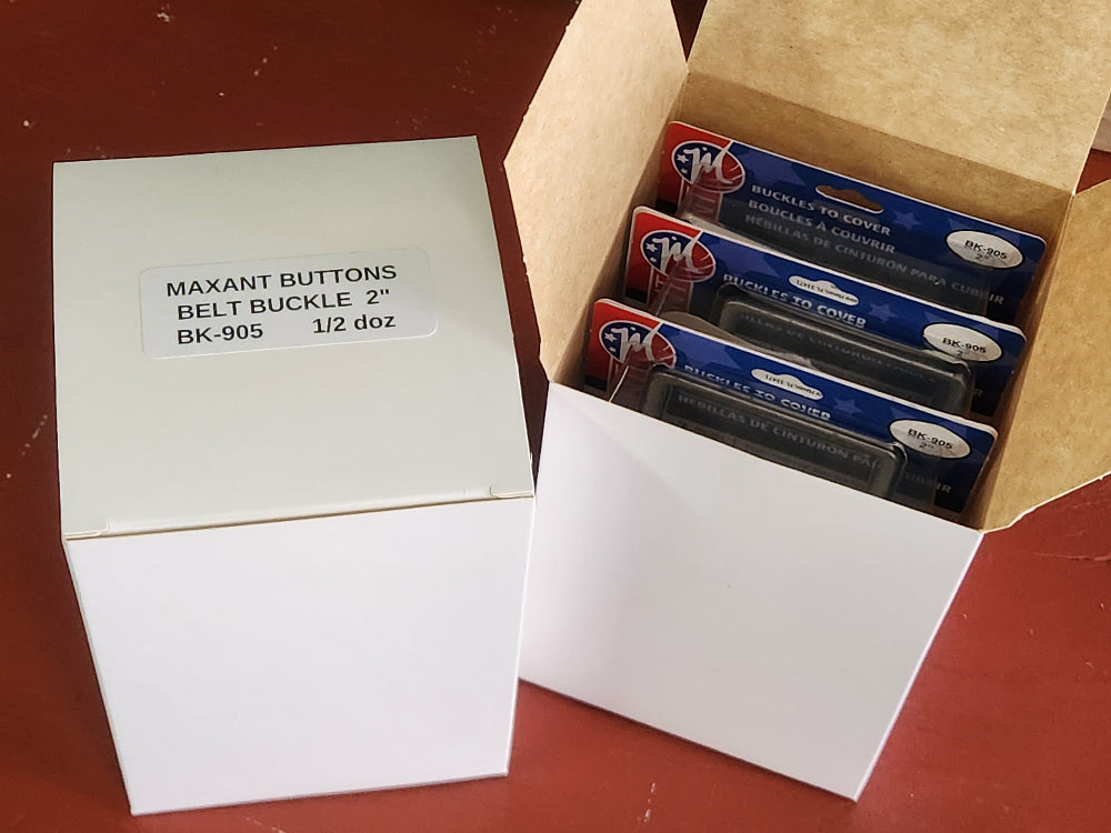 Two boxes of packaged 2-inch aluminum cover buckles, one dozen total