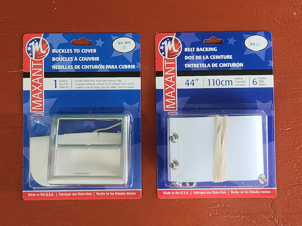 2-inch square two-part aluminum cover buckle with template and tong, and 2-inch belt backing